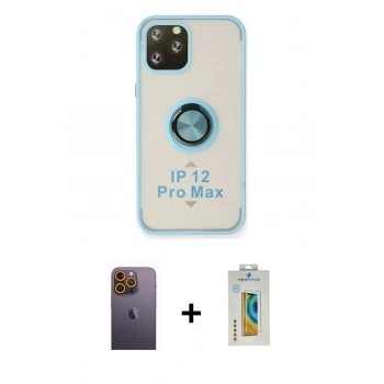 MARSİLYAN™- iPhone 12 Pro Max Kılıf Yörünge Çizgi - Siyah Polymer Nano Ekran Koruyucu + Neon Fosforlu Kamera Lens - SI