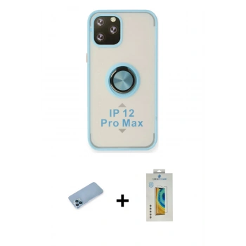 MARSİLYAN™- iPhone 12 Pro Max Kılıf Yörünge Çizgi - Siyah Polymer Nano Ekran Koruyucu + Shine Kamera Lens Koruma Cam - MI