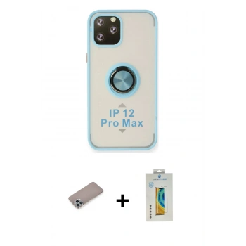 MARSİLYAN™- iPhone 12 Pro Max Kılıf Yörünge Çizgi - Siyah Polymer Nano Ekran Koruyucu + Shine Kamera Lens Koruma Cam - SABE