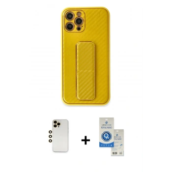 MARSİLYAN™- iPhone 12 Pro Max Kılıf Yörünge Yansıma - Şeffaf Royal Nano Ekran Koruyucu + Shine Kamera Lens - GD
