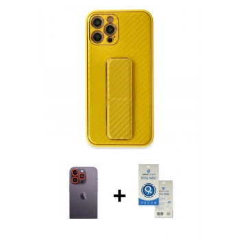 MARSİLYAN™- iPhone 12 Pro Max Kılıf Yörünge Yansıma - Şeffaf Royal Nano Ekran Koruyucu + Neon Fosforlu Kamera Lens - TU