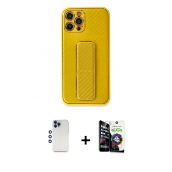 MARSİLYAN™- iPhone 12 Pro Max Kılıf Yörünge Yansıma - Şeffaf Temperli Cam Ekran Koruyucu + Shine Kamera Lens - LT