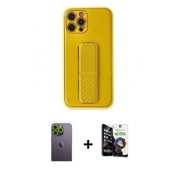MARSİLYAN™- iPhone 12 Pro Max Kılıf Yörünge Yansıma - Şeffaf Temperli Cam Ekran Koruyucu + Neon Fosforlu Kamera Lens - YL
