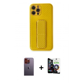 MARSİLYAN™- iPhone 12 Pro Max Kılıf Yörünge Yansıma - Şeffaf Temperli Cam Ekran Koruyucu + Neon Fosforlu Kamera Lens - TU