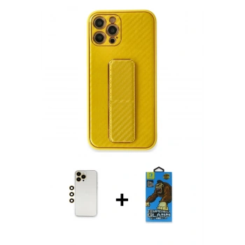 MARSİLYAN™- iPhone 12 Pro Max Kılıf Yörünge Yansıma - Siyah 18D Cam Ekran Koruyucu + Shine Kamera Lens - GD