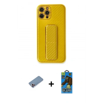 MARSİLYAN™- iPhone 12 Pro Max Kılıf Yörünge Yansıma - Siyah 18D Cam Ekran Koruyucu + Shine Kamera Lens Koruma Cam - PE