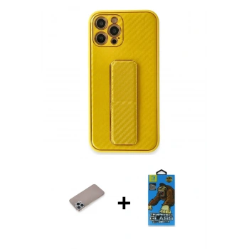 MARSİLYAN™- iPhone 12 Pro Max Kılıf Yörünge Yansıma - Siyah 18D Cam Ekran Koruyucu + Shine Kamera Lens Koruma Cam - SABE