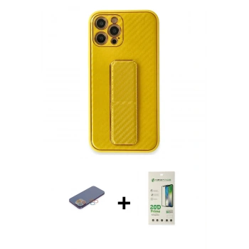 MARSİLYAN™- iPhone 12 Pro Max Kılıf Yörünge Yansıma - Siyah 20D Premium Cam Ekran Koruyucu + Renkli Kamera Lens Koruma Cam - PE
