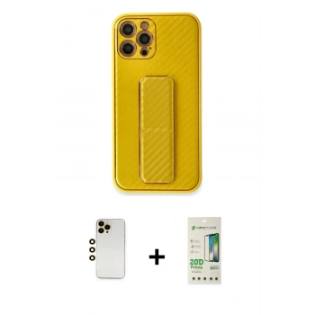 MARSİLYAN™- iPhone 12 Pro Max Kılıf Yörünge Yansıma - Siyah 20D Premium Cam Ekran Koruyucu + Shine Kamera Lens - GD
