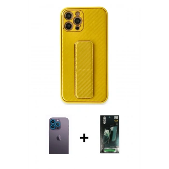 MARSİLYAN™- iPhone 12 Pro Max Kılıf Yörünge Yansıma - Siyah 360 Mat Full Body Arka Koruyucu + Neon Fosforlu Kamera Lens - MI