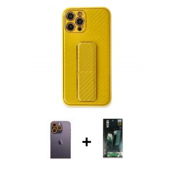 MARSİLYAN™- iPhone 12 Pro Max Kılıf Yörünge Yansıma - Siyah 360 Mat Full Body Arka Koruyucu + Neon Fosforlu Kamera Lens - SI
