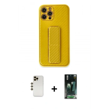 MARSİLYAN™- iPhone 12 Pro Max Kılıf Yörünge Yansıma - Siyah 360 Mat Full Body Arka Koruyucu + Shine Kamera Lens - GD