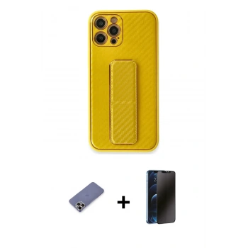 MARSİLYAN™- iPhone 12 Pro Max Kılıf Yörünge Yansıma - Siyah 3D Antistatik Hayalet Cam Ekran Koruyucu + Metal Kamera Lens Koruma Cam - GD