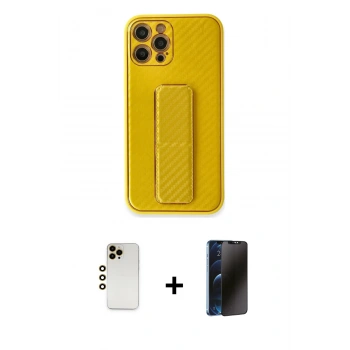 MARSİLYAN™- iPhone 12 Pro Max Kılıf Yörünge Yansıma - Siyah 3D Antistatik Hayalet Cam Ekran Koruyucu + Shine Kamera Lens - GD