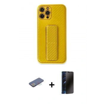 MARSİLYAN™- iPhone 12 Pro Max Kılıf Yörünge Yansıma - Siyah 3D Antistatik Hayalet Cam Ekran Koruyucu + Renkli Kamera Lens Koruma Cam - MI