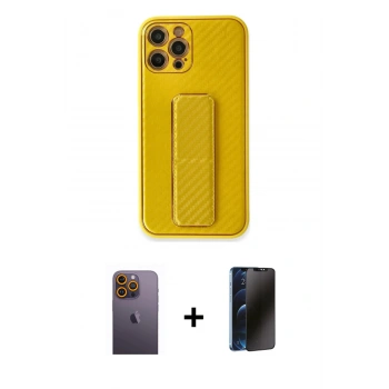 MARSİLYAN™- iPhone 12 Pro Max Kılıf Yörünge Yansıma - Siyah 3D Antistatik Hayalet Cam Ekran Koruyucu + Neon Fosforlu Kamera Lens - SI