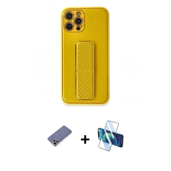MARSİLYAN™- iPhone 12 Pro Max Kılıf Yörünge Yansıma - Siyah 3D Antistatik Seramik Nano Ekran Koruyucu + Metal Kamera Lens Koruma Cam - GD