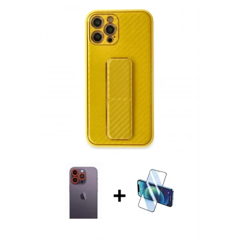 MARSİLYAN™- iPhone 12 Pro Max Kılıf Yörünge Yansıma - Siyah 3D Antistatik Seramik Nano Ekran Koruyucu + Neon Fosforlu Kamera Lens - TU
