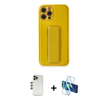 MARSİLYAN™- iPhone 12 Pro Max Kılıf Yörünge Yansıma - Siyah 3D Antistatik Seramik Nano Ekran Koruyucu + Shine Kamera Lens - GD