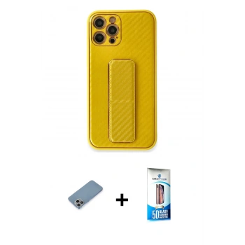 MARSİLYAN™- iPhone 12 Pro Max Kılıf Yörünge Yansıma - Siyah 5D Eko Cam Ekran Koruyucu + Shine Kamera Lens Koruma Cam - GI
