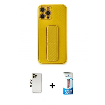 MARSİLYAN™- iPhone 12 Pro Max Kılıf Yörünge Yansıma - Siyah 5D Eko Cam Ekran Koruyucu + Shine Kamera Lens - GD