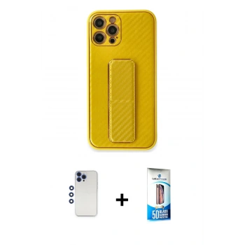 MARSİLYAN™- iPhone 12 Pro Max Kılıf Yörünge Yansıma - Siyah 5D Eko Cam Ekran Koruyucu + Shine Kamera Lens - LT