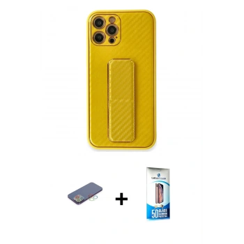 MARSİLYAN™- iPhone 12 Pro Max Kılıf Yörünge Yansıma - Siyah 5D Eko Cam Ekran Koruyucu + Renkli Kamera Lens Koruma Cam - MI