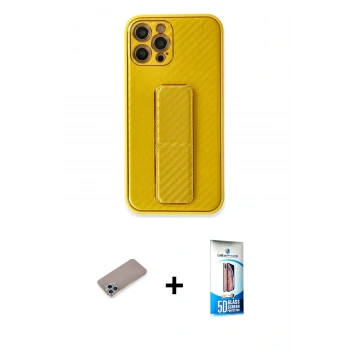 MARSİLYAN™- iPhone 12 Pro Max Kılıf Yörünge Yansıma - Siyah 5D Eko Cam Ekran Koruyucu + Shine Kamera Lens Koruma Cam - SABE