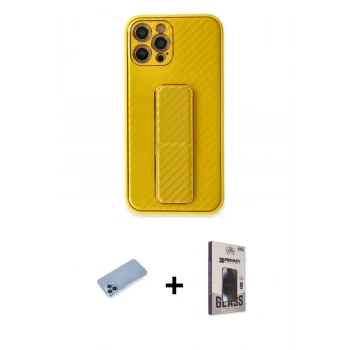 MARSİLYAN™- iPhone 12 Pro Max Kılıf Yörünge Yansıma - Siyah Bilvis Hayalet Cam Ekran Koruyucu + Shine Kamera Lens Koruma Cam - MI