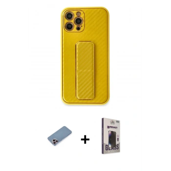 MARSİLYAN™- iPhone 12 Pro Max Kılıf Yörünge Yansıma - Siyah Bilvis Hayalet Cam Ekran Koruyucu + Shine Kamera Lens Koruma Cam - PE