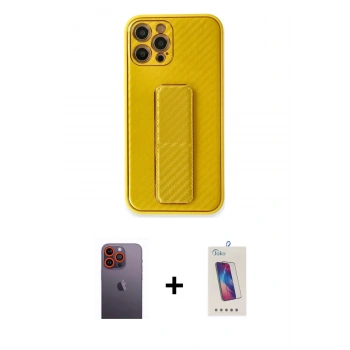MARSİLYAN™- iPhone 12 Pro Max Kılıf Yörünge Yansıma - Siyah Joko 5D Cam + Neon Fosforlu Kamera Lens - TU