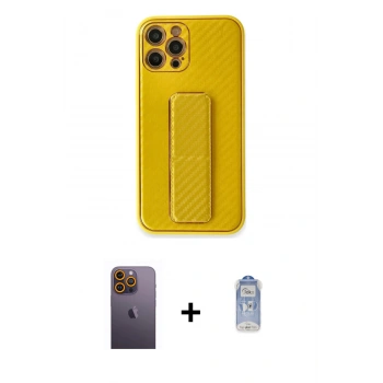MARSİLYAN™- iPhone 12 Pro Max Kılıf Yörünge Yansıma - Siyah Joko Magic 5D Cam + Neon Fosforlu Kamera Lens - SI