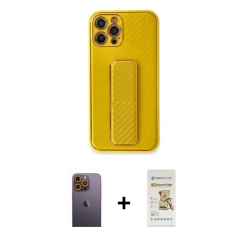 MARSİLYAN™- iPhone 12 Pro Max Kılıf Yörünge Yansıma - Siyah Mat Seramik Nano Ekran Koruyucu + Neon Fosforlu Kamera Lens - SI
