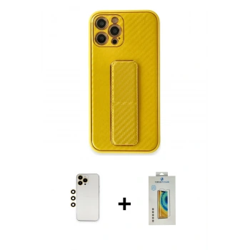 MARSİLYAN™- iPhone 12 Pro Max Kılıf Yörünge Yansıma - Siyah Polymer Nano Ekran Koruyucu + Shine Kamera Lens - GD