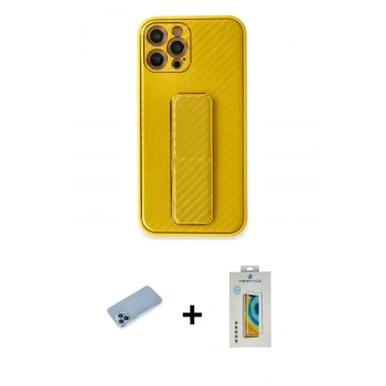 MARSİLYAN™- iPhone 12 Pro Max Kılıf Yörünge Yansıma - Siyah Polymer Nano Ekran Koruyucu + Shine Kamera Lens Koruma Cam - MI