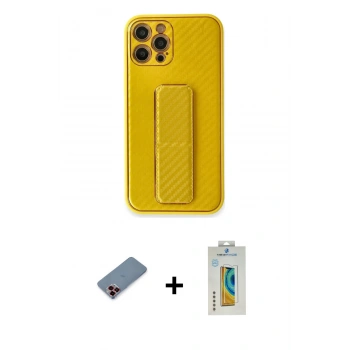 MARSİLYAN™- iPhone 12 Pro Max Kılıf Yörünge Yansıma - Siyah Polymer Nano Ekran Koruyucu + Metal Kamera Lens Koruma Cam - KI