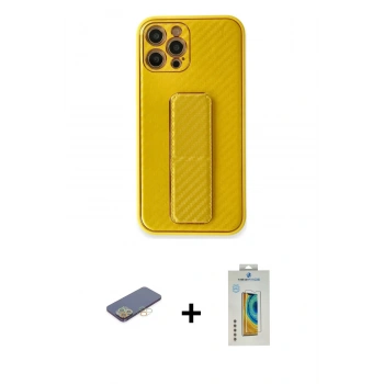 MARSİLYAN™- iPhone 12 Pro Max Kılıf Yörünge Yansıma - Siyah Polymer Nano Ekran Koruyucu + Renkli Kamera Lens Koruma Cam - SI