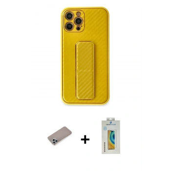 MARSİLYAN™- iPhone 12 Pro Max Kılıf Yörünge Yansıma - Siyah Polymer Nano Ekran Koruyucu + Shine Kamera Lens Koruma Cam - SABE