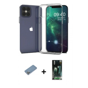 MARSİLYAN™- iPhone 12 Pro Max Kılıf Zirve Doku - Şeffaf 360 Full Body Arka Koruyucu + Shine Kamera Lens Koruma Cam - GS