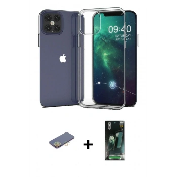 MARSİLYAN™- iPhone 12 Pro Max Kılıf Zirve Doku - Şeffaf 360 Full Body Arka Koruyucu + Renkli Kamera Lens Koruma Cam - SI