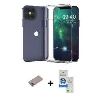 MARSİLYAN™- iPhone 12 Pro Max Kılıf Zirve Doku - Şeffaf Royal Nano Ekran Koruyucu + Shine Kamera Lens Koruma Cam - SABE