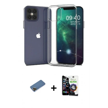 MARSİLYAN™- iPhone 12 Pro Max Kılıf Zirve Doku - Şeffaf Temperli Cam Ekran Koruyucu + Shine Kamera Lens Koruma Cam - GD