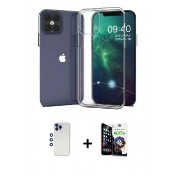 MARSİLYAN™- iPhone 12 Pro Max Kılıf Zirve Doku - Şeffaf Temperli Cam Ekran Koruyucu + Shine Kamera Lens - LT