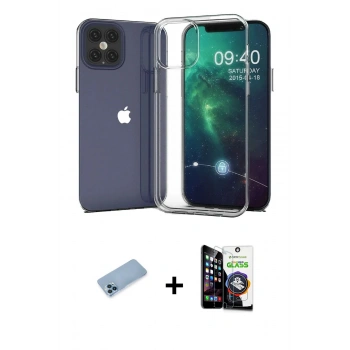 MARSİLYAN™- iPhone 12 Pro Max Kılıf Zirve Doku - Şeffaf Temperli Cam Ekran Koruyucu + Shine Kamera Lens Koruma Cam - MI