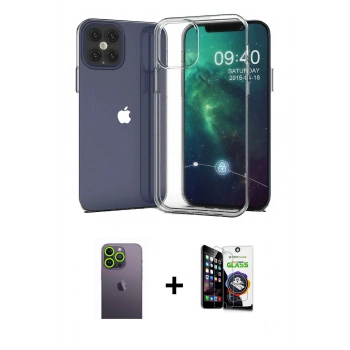 MARSİLYAN™- iPhone 12 Pro Max Kılıf Zirve Doku - Şeffaf Temperli Cam Ekran Koruyucu + Neon Fosforlu Kamera Lens - YL