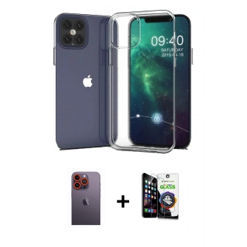 MARSİLYAN™- iPhone 12 Pro Max Kılıf Zirve Doku - Şeffaf Temperli Cam Ekran Koruyucu + Neon Fosforlu Kamera Lens - TU