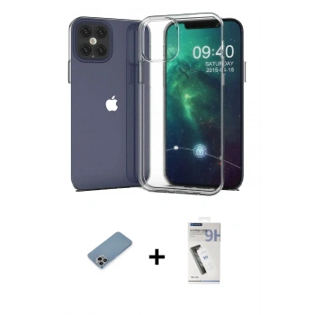 MARSİLYAN™- iPhone 12 Pro Max Kılıf Zirve Doku - Şeffaf Uv Polymer Nano Ekran Koruyucu + Shine Kamera Lens Koruma Cam - GI