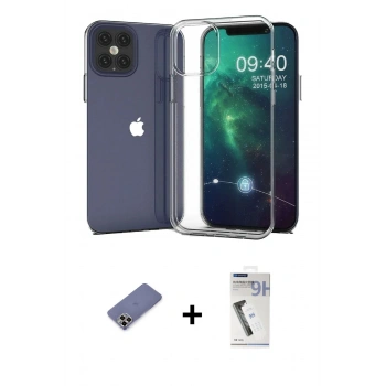 MARSİLYAN™- iPhone 12 Pro Max Kılıf Zirve Doku - Şeffaf Uv Polymer Nano Ekran Koruyucu + Metal Kamera Lens Koruma Cam - GD