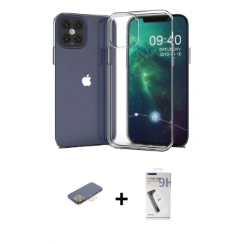 MARSİLYAN™- iPhone 12 Pro Max Kılıf Zirve Doku - Şeffaf Uv Polymer Nano Ekran Koruyucu + Renkli Kamera Lens Koruma Cam - SI