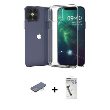 MARSİLYAN™- iPhone 12 Pro Max Kılıf Zirve Doku - Şeffaf Uv Polymer Nano Ekran Koruyucu + Renkli Kamera Lens Koruma Cam - MI